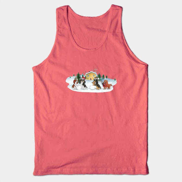 Cavalier King Charles Spaniels in the Snow Building a Snowman Tank Top by Cavalier Gifts